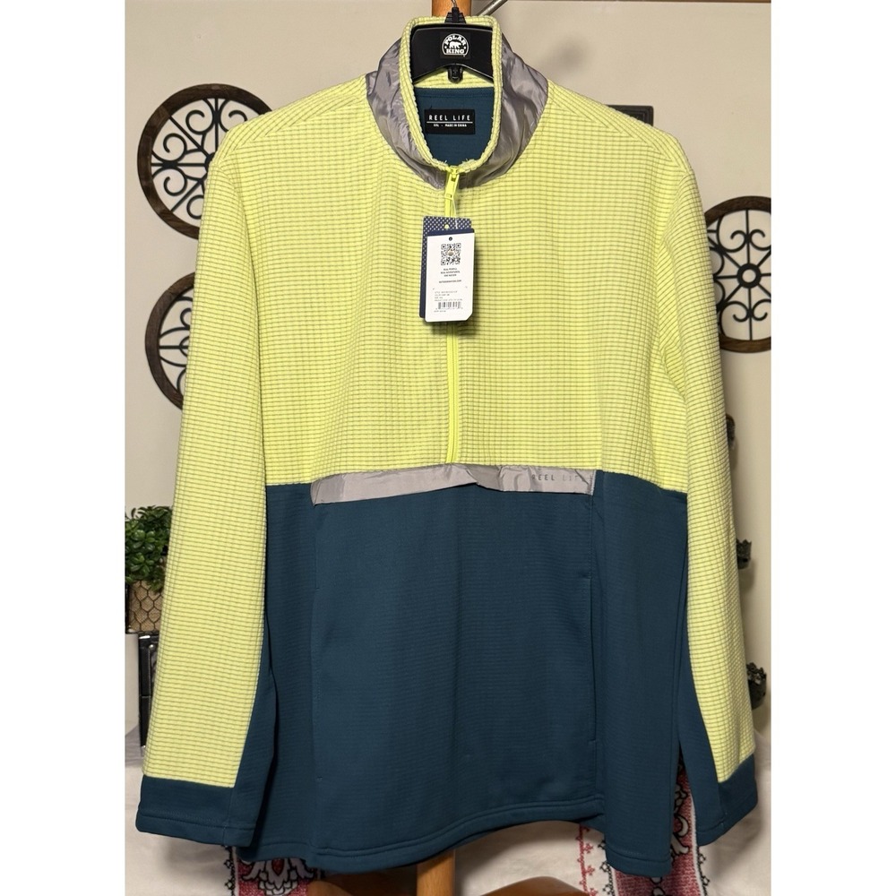 Reel Life Adventurer Quarter Zip Neon Gray‎ Green Kangaroo Pocket Sz XXL